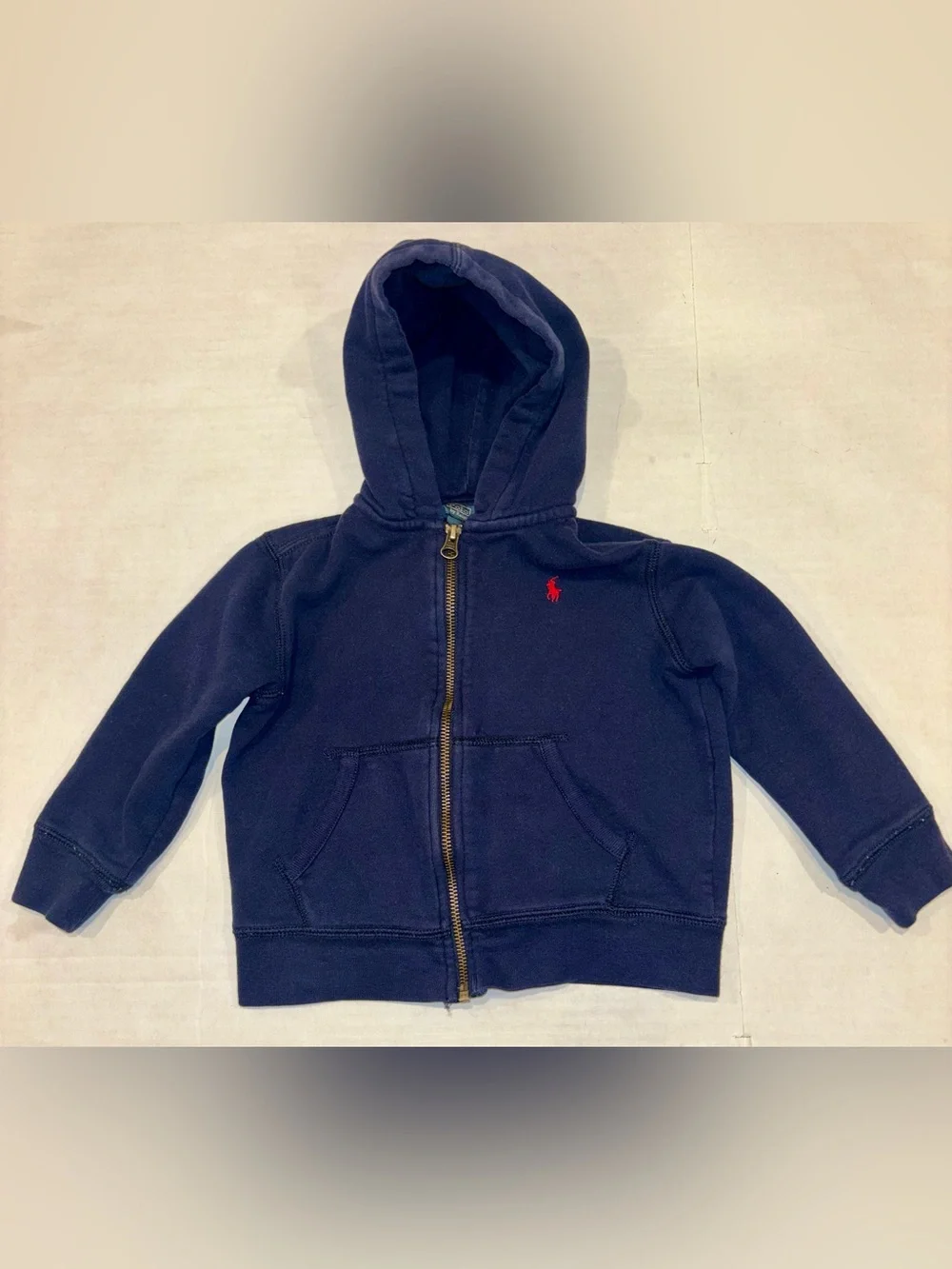 Ralph Lauren Navy Zip Hoodie with Red Pony Logo - Kids
